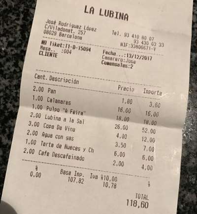 La Lubina Restaurant-tiquet